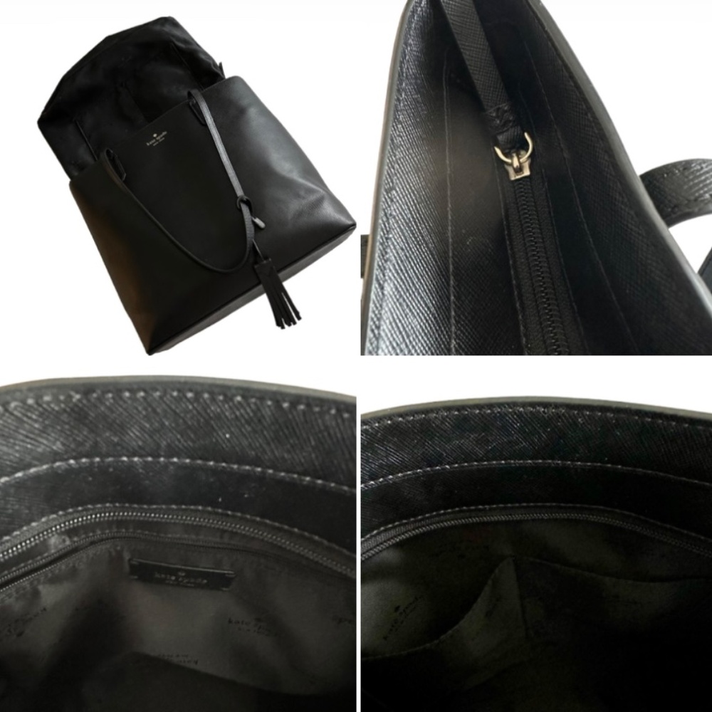 $298 Kate Spade Women's Medium Black & Gold Logo Leather Tote Bag & Bow Key Fob - Picture 12 of 16